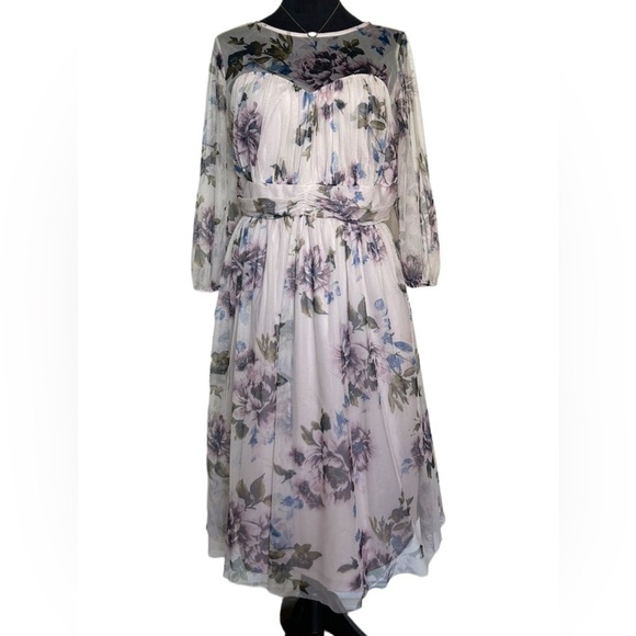 Candalite Dresses & Skirts - Candalite Woman’s Medium Long-Sleeve Chiffon Mesh
Floral Colorful Midi Dress